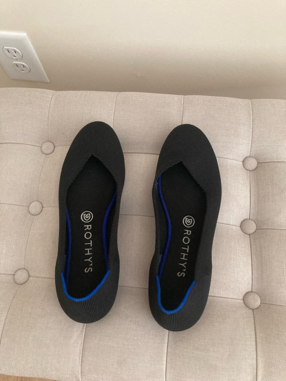 Rothy's Black Ballet Flats with Blue Trim